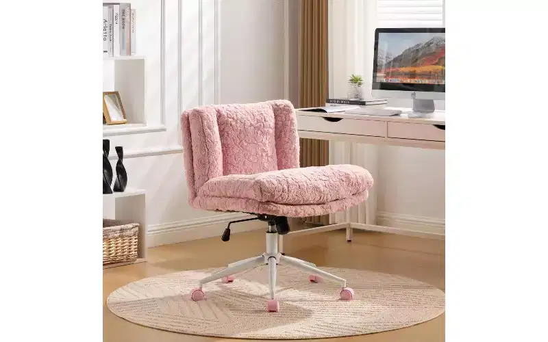 TUYOHW Plush Faux Alpaca Ergonomic Office Chair, 26.4 Wide Seat Home Office Desk Chair, Adjustable Swivel Vanity Chair with Metal Base
