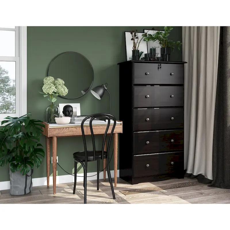 100% Solid Wood 5-Jumbo Drawer Chest with Lock – Metal or Wooden Knobs