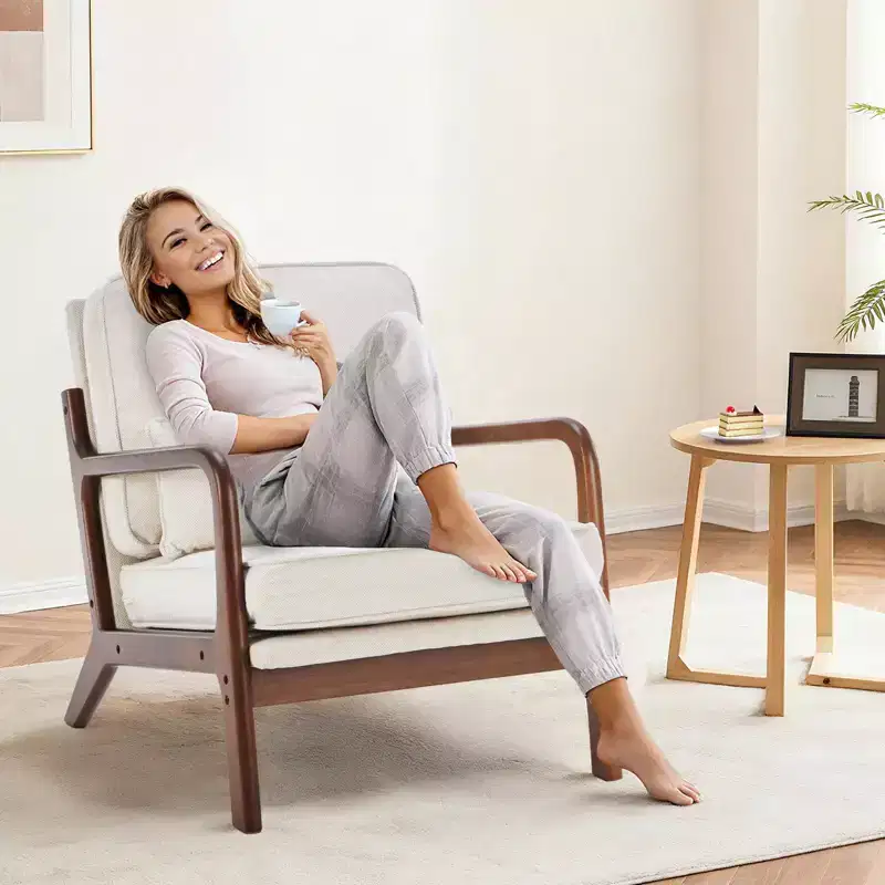 TUYOHW Accent Chair,Lounge Chair with Arms,Waist Cushion,Solid Wood Frame,High-Resilience Foam Cushion,Armchair for Living Room,Bedroom,Study