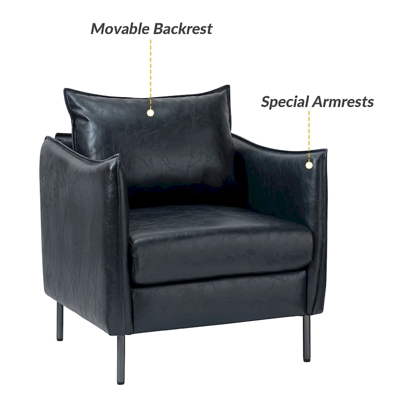 Jaime Modern Vegan Leather Accent chair with Metal Legs Set of 2 by HULALA HOME