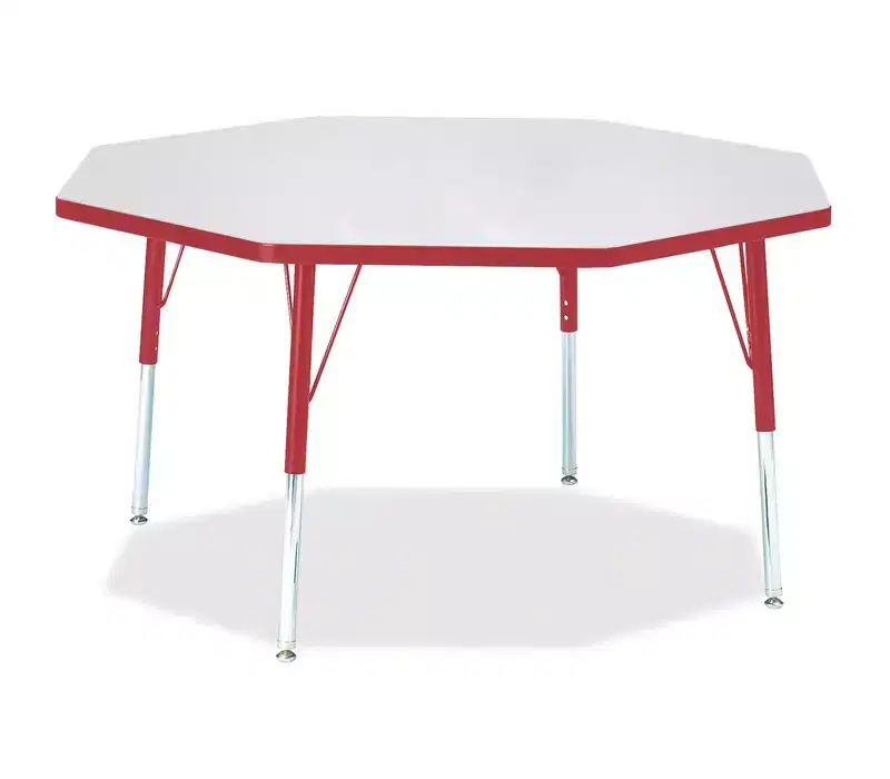Elementary Height Octagon Activity Table 48x48 – Red, Height-Adjustable for Kids