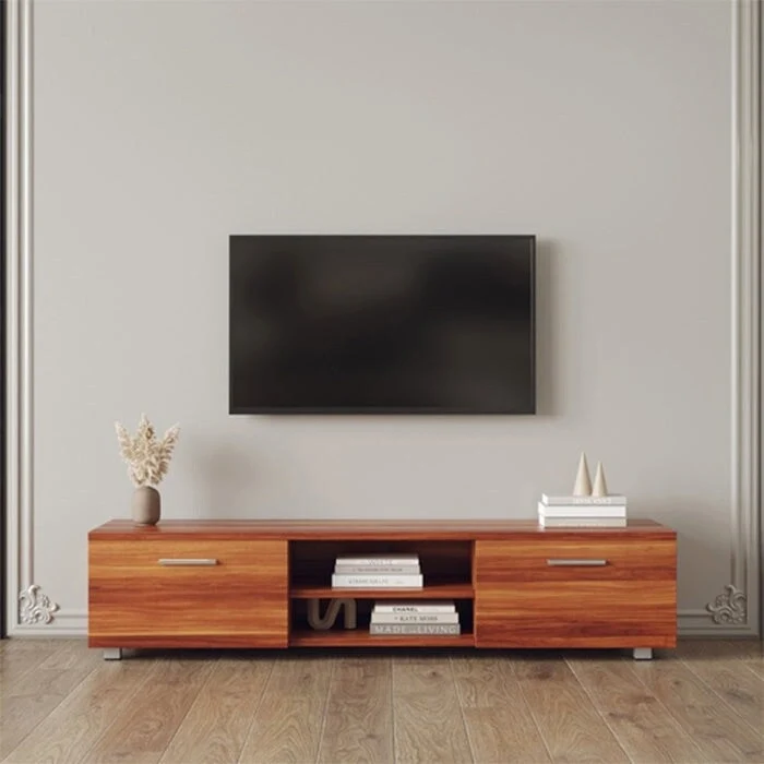 Walnut farmhouse tv stand 2 Storage Cabinet Media Console with open shelves