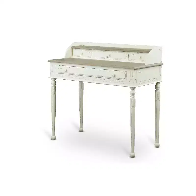 Anjou Traditional French Accent Writing Desk White/Light Brown - Baxton Studio: 4 Drawers, Mindi-Wood Top, Home Office Furniture