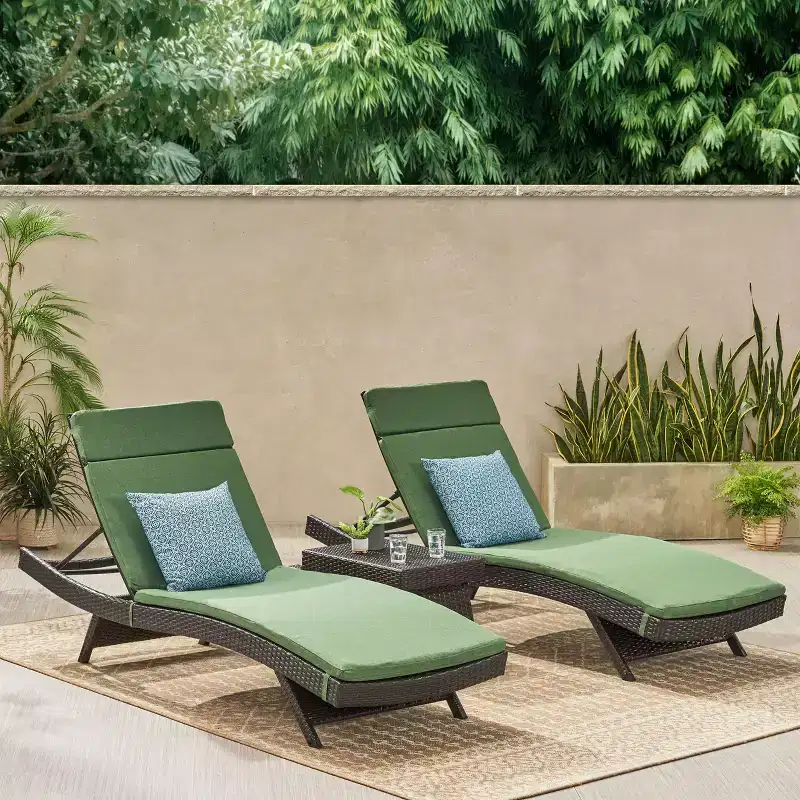 GDFStudio Olivia Multibrown 3 Piece Armless Chaise Lounge Chat Set with Cushions