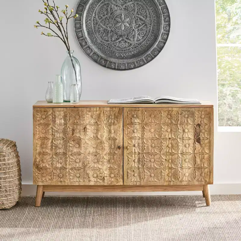 Acacia Mango Wood 2-Door Storage Sideboard 47