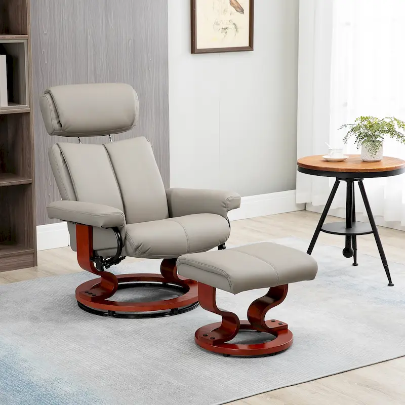 HOMCOM Recliner Chair with Ottoman, 360 Swivel Reclining Chair with Wood Base and Matching Footrest, Black