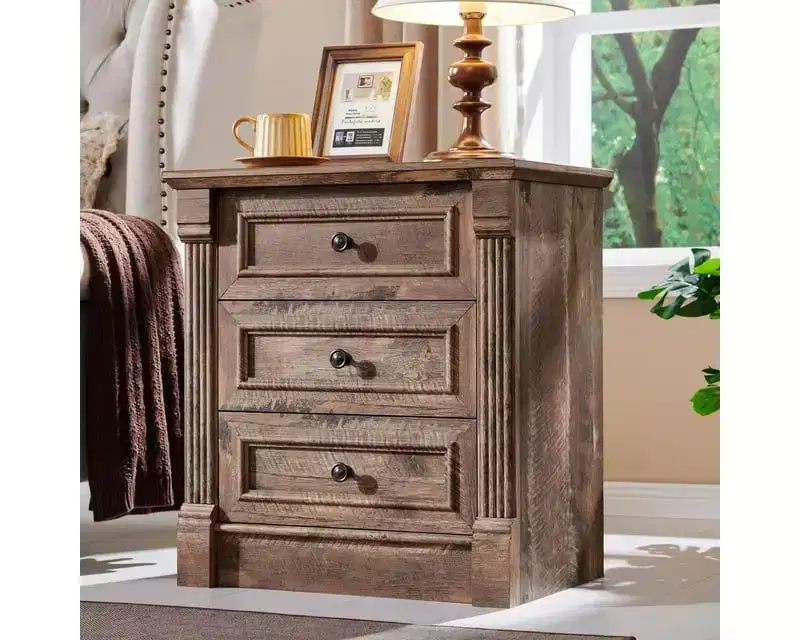 Mastgoal 26 Nightstand with Charging, 23.6 Farmhouse Wood Rustic Side Table & 3 Drawers