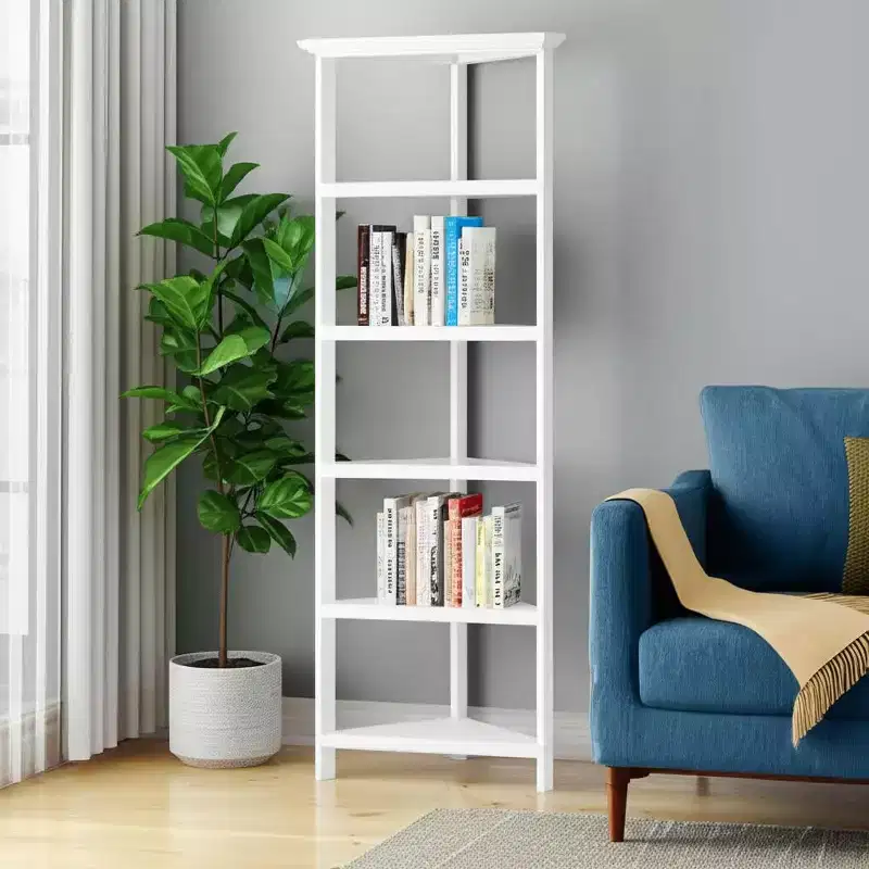 White Solid Wood Corner Bookcase
