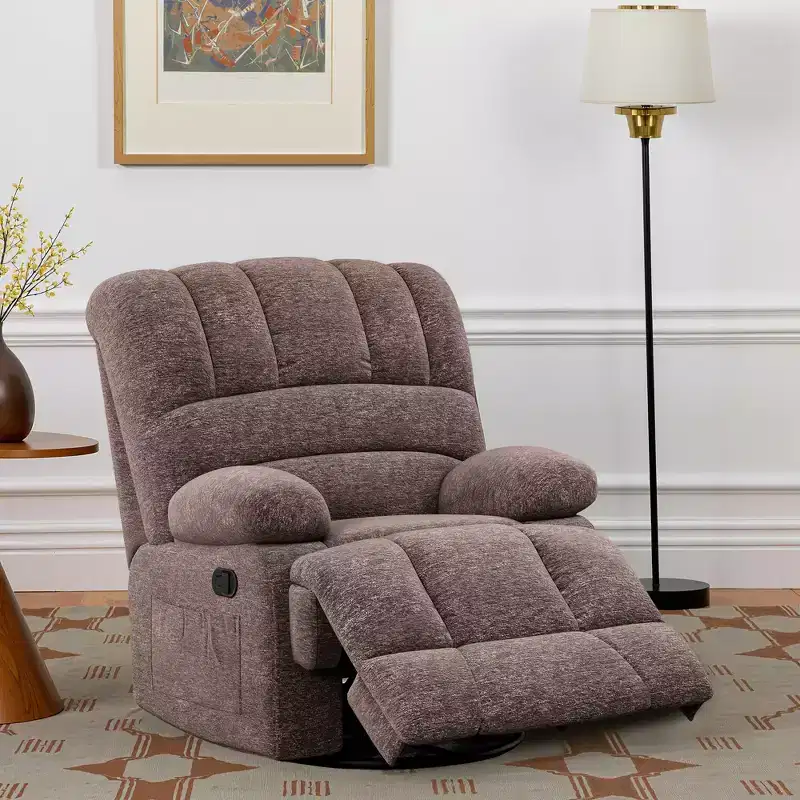 Brown Oversized Swivel Rocker Recliner Chair For Adults Living Room