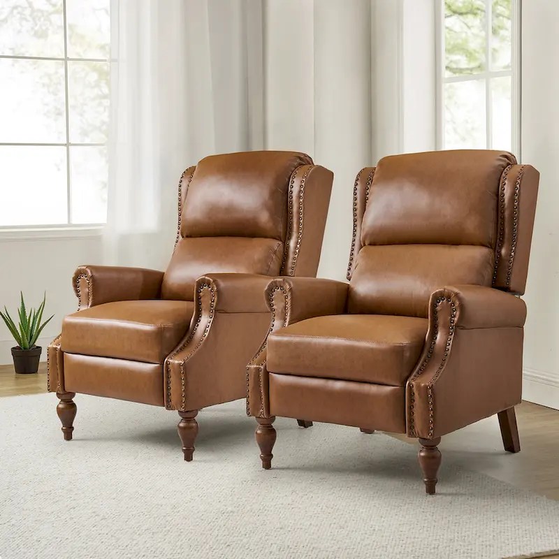 Traditional Vegan Leather Manual Push Back Recliner