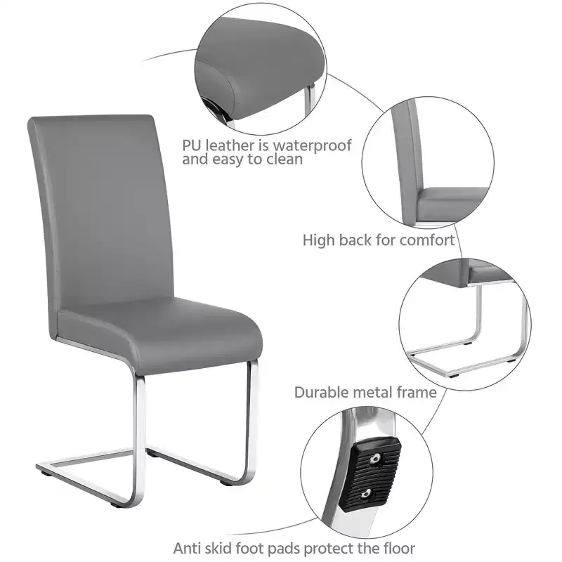 Yaheetech Set of 4 Faux Leather Dining Chairs with Metal Legs