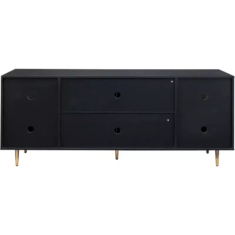 Sideboard Buffet Cabinet with Rattan Doors, Console Table Storage for Kitchen, Dining, Living Room, Hallway, Black