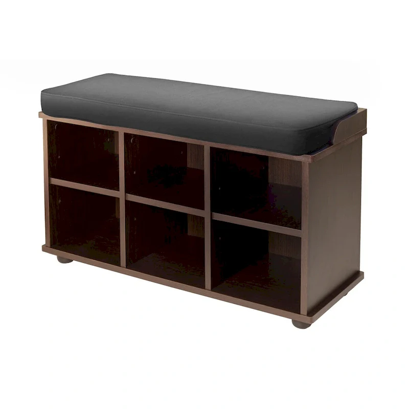Espresso & Black Storage Bench with Cushion Seat – 1 Person