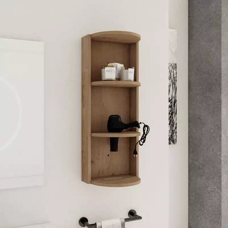 3-Tier Wall-Mounted Bathroom Corner Shelf with Hair Dryer Holder
