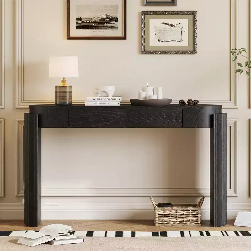 MDF Plywood Oval-Top Console Table with 2 Hidden Drawers 55.1