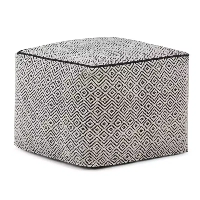 Square Pouf – Black/Natural, Geometric Pattern, Seats 1