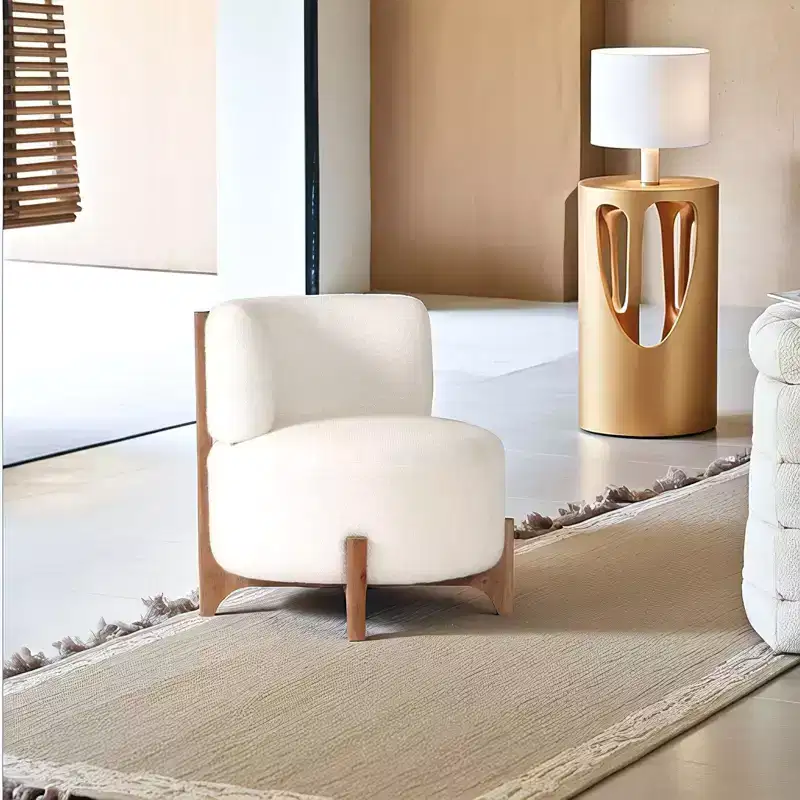 GDFStudio Raleign Modern 24 Acacia Wood and Fabric Upholstered Round Accent Chair