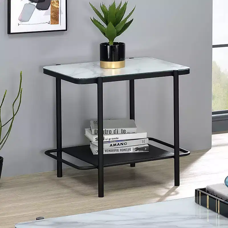 Avalan Glass Top Contemporary End Table Black Coating/White - miBasics
