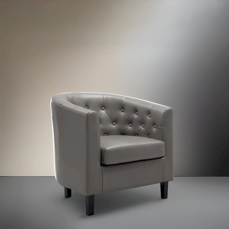 Accent Chair, Button Tufted Faux Leather Barrel Chair, Midcentury Modern Accent Chair, Comfy Armchair, Tub Barrel Chairs