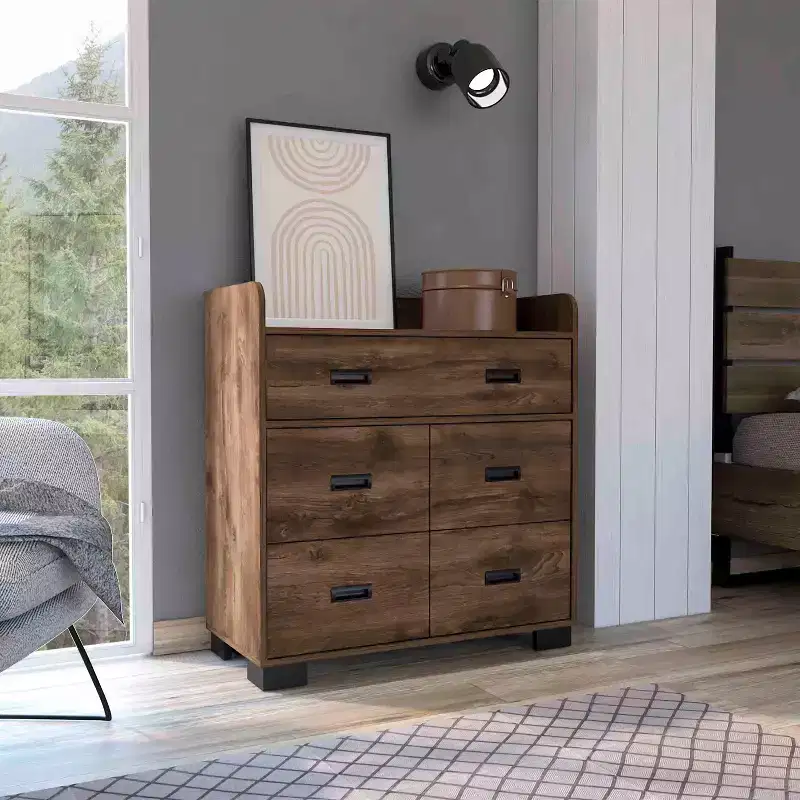 4-Drawer Dresser with One Double Drawer,Modern Chest of Drawers with Large Storage Space&Metal Rails,Superior Top