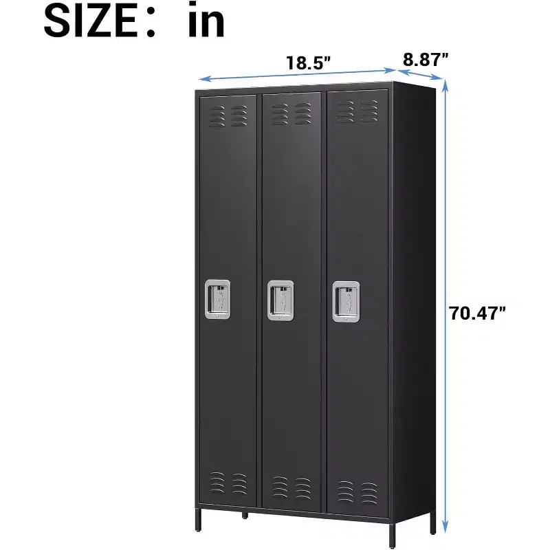 Garvee Steel Storage Locker Cabinet, 72 Heavy-Duty Metal Locker for School, Gym & Office, Black