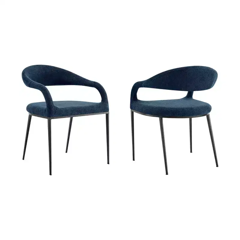 Set of 2 Upholstered Iron & Fabric Dining Chairs with Arms, 250LBS, Low Back
