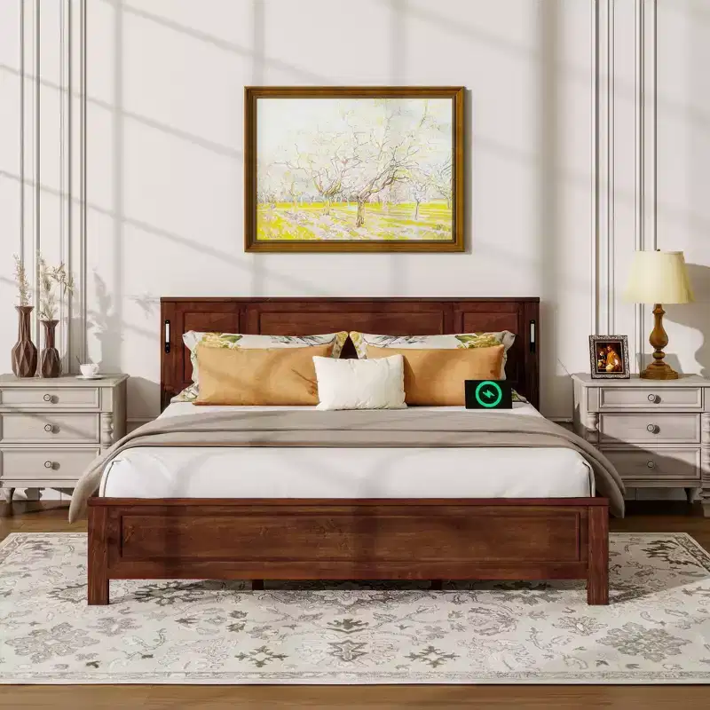GDFStudio Minnie Modern Pine Wood Bed with Tall-Panel Headboard and Footboard