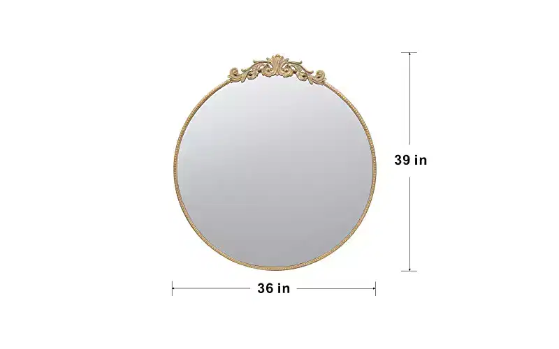 36 x 39 Inch Round Gold Wall Mirror with Metal Frame