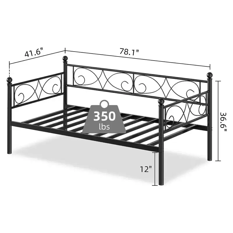 Daybed Frame, Metal Sofa Bed Frame, Heavy Duty Metal Slats, Day Bed for Living Room, Bedroom, Guest Room, Space Saving