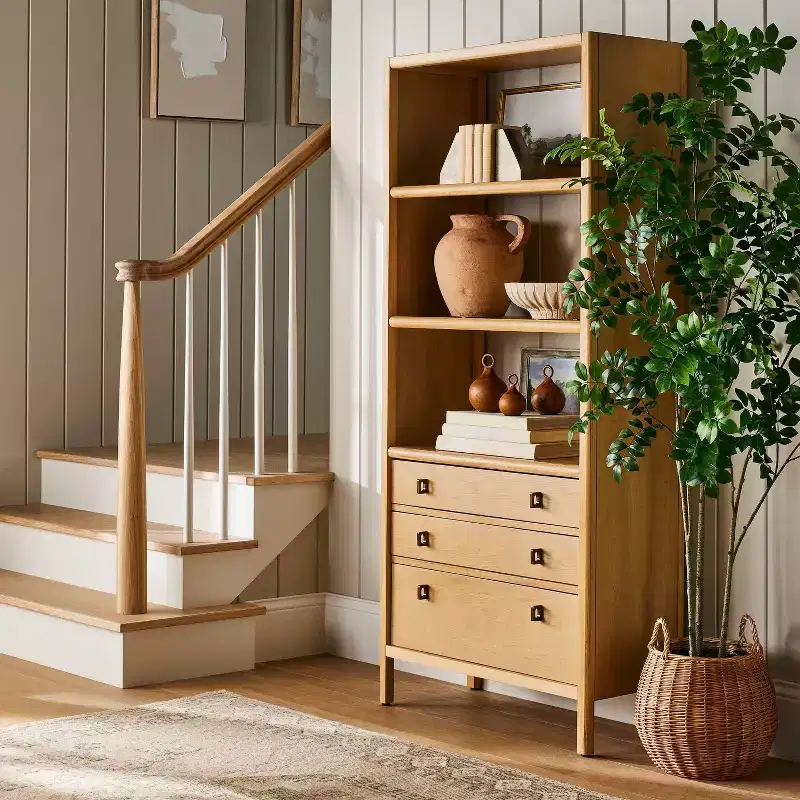 Bookcase with Drawers - ™ designed with : Wood Veneer Tall Cabinet, 3 Shelves