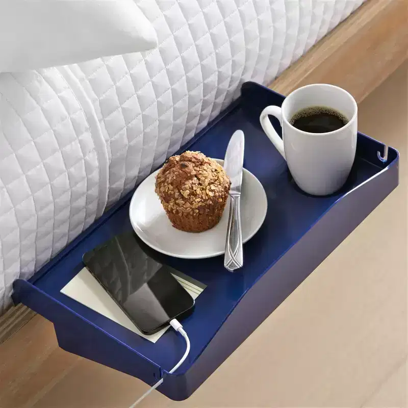 Plastic Bedside Shelf with Cord Organizer and Cup Holder