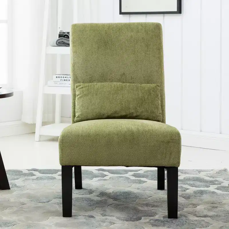 Roundhill Furniture Pisano chenille Fabric Armless Contemporary Accent Chair with Matching Kidney Pillow, Spring Green