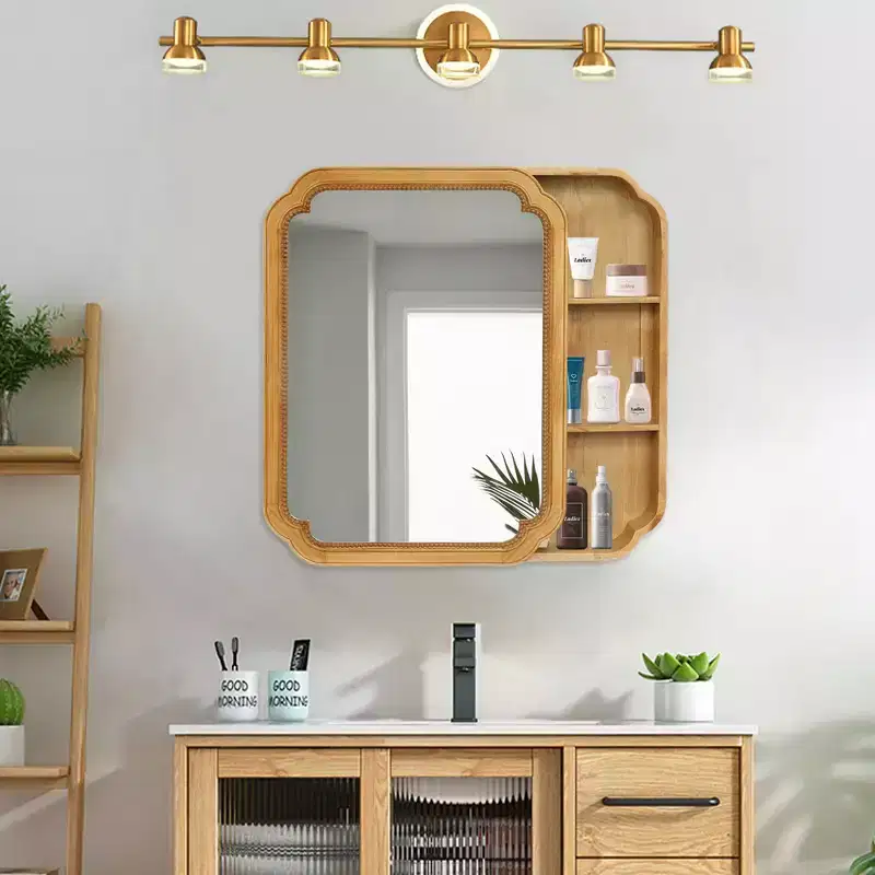 Farmhouse Medicine Cabinet with Round Corner Mirror and Storage Shelves