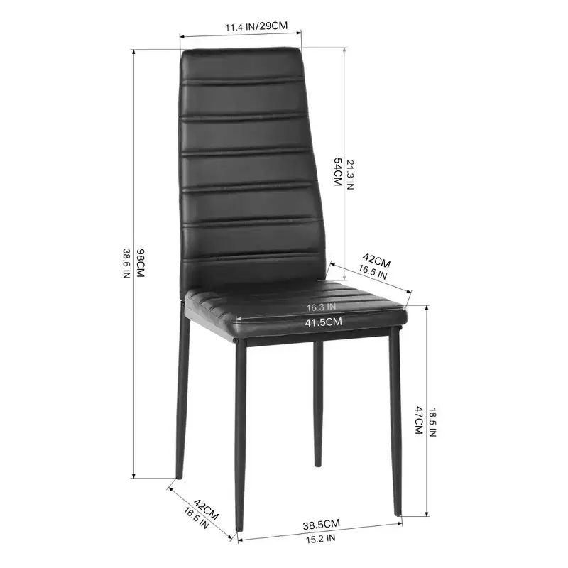 FurnitureR Dining Chairs PU Leather Set of 4, Armless High Back Chairs with Metal Frame, Ergonomic for Kitchen, Dining Room, Home Office, Black