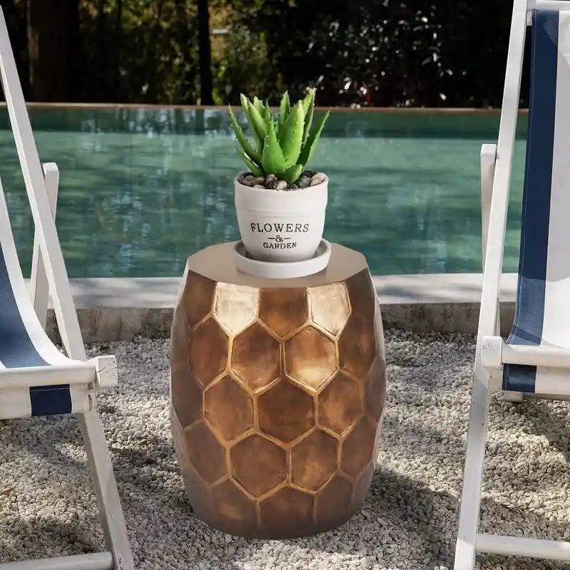 Round Copper End Table Outdoor Side Table or Stool for Patio