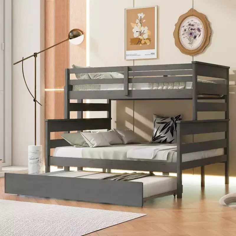 Whisen Wood Twin over Full Bunk Bed with Twin Size Trundle