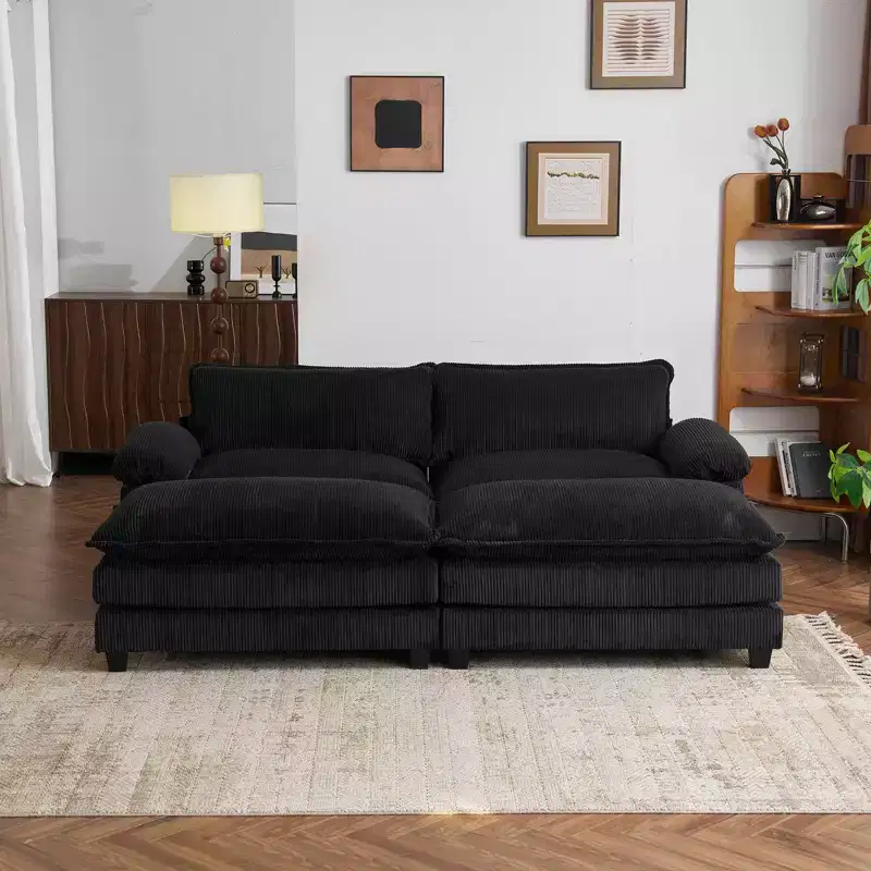 Karl Home |90'' W Off-white Corduroy Modular Cloud Couch Sleeper Sofa