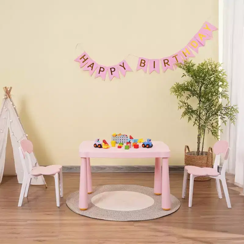 3-Piece Plastic Kids Table and Chair Set (Pink & White) - Perfect for Reading, Preschool, Drawing & Playroom