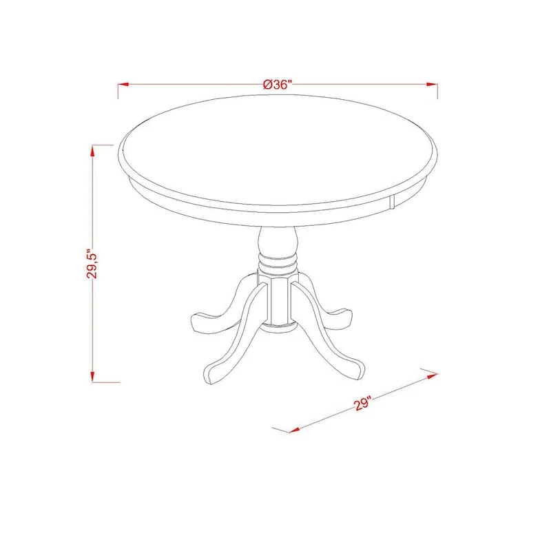 Round Wood Dining Table with Pedestal Base, 36x36 Inch (Multiple Finish Options)