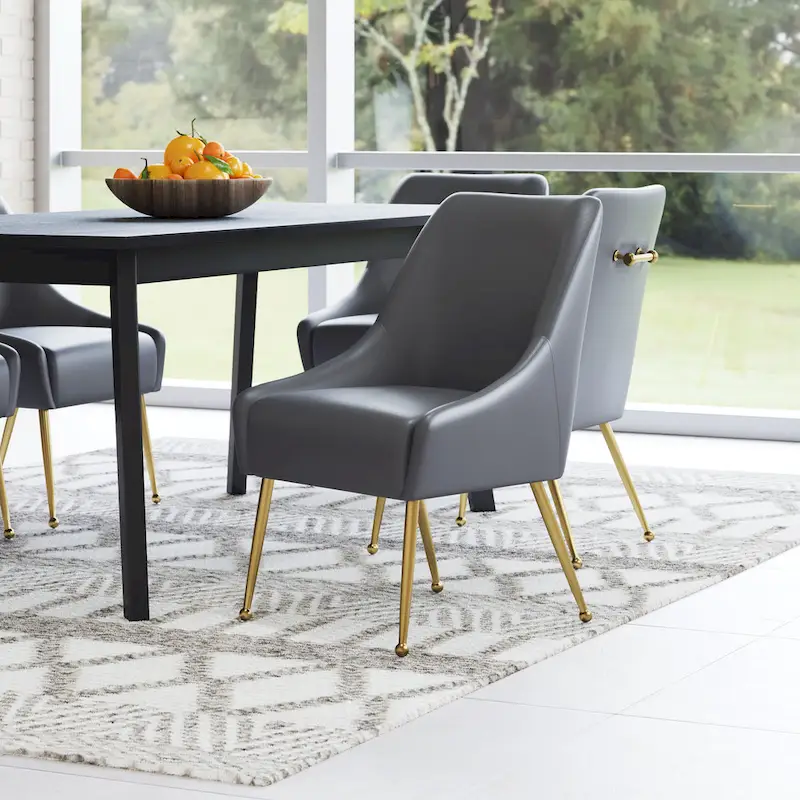 Upholstered Dining Chair with Gold Metal Legs – Gray