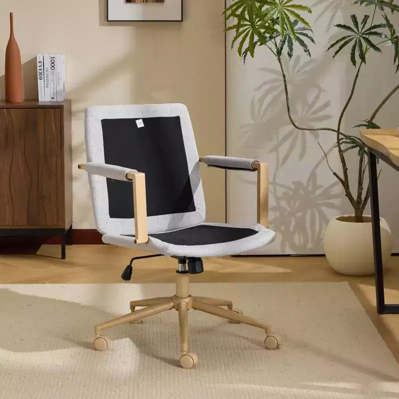Karl Home Modern Upholstered Armchair Ergonomic Home Office Chair with Adjustable Height 360 Swivel Rolling Wheels Accent Vanity Chair