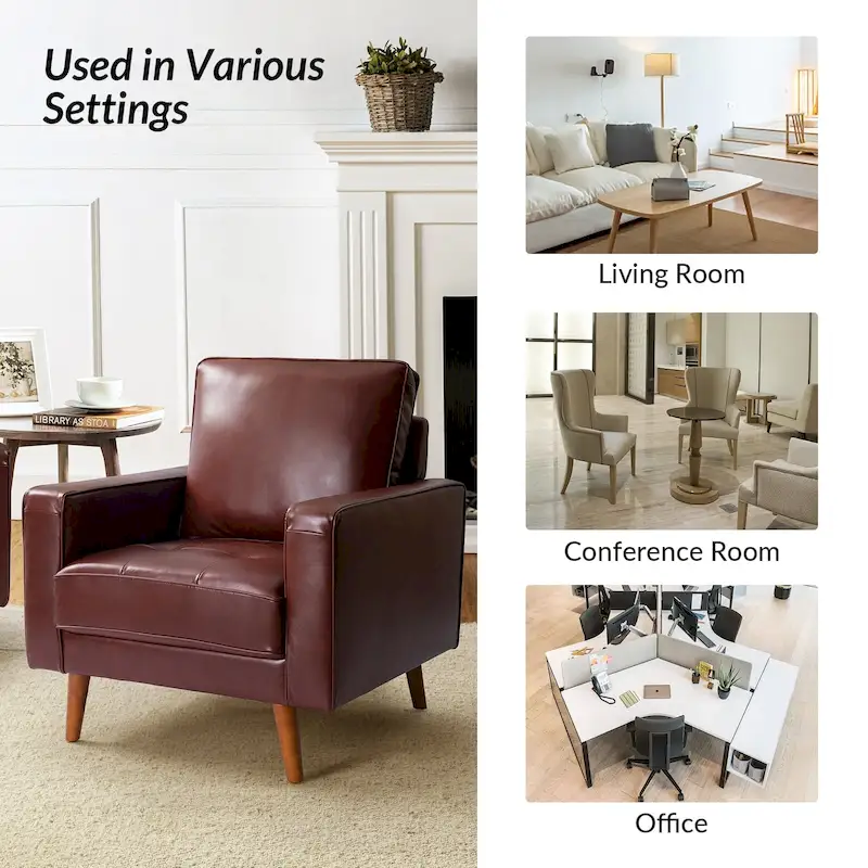 Elizabeth Mid-century Genuine Leather Arm Chair by HULALA HOME