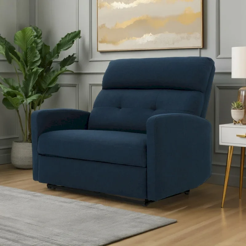 Power Recliner Chair, Oversize Wide Seat, Tufted Navy Blue Fabric
