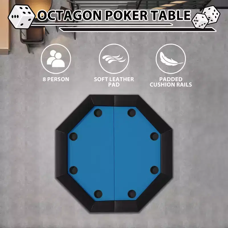 Collapsible Octagon Poker Table for 8 Players Water-Resistant Cushioned Rails, 8 Built-in Cup Holders, Sturdy Metal Legs, Easy Assembly