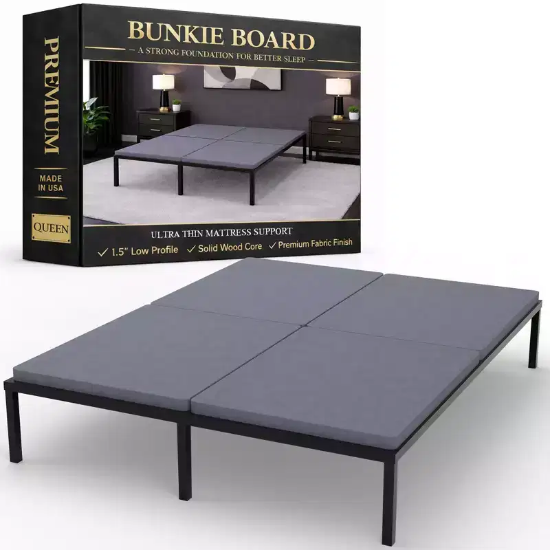 Continental Sleep, Premium 38mm Solid Surface Wood Bunkie Board Queen Size Bed Frames, 4-Piece Under Mattress Support Board