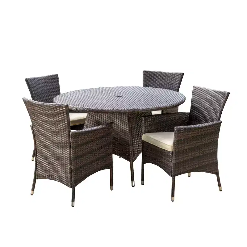 GDFStudio Carysfort Outdoor Wicker 5 Piece Dining Set with Water-Resistant Cushion
