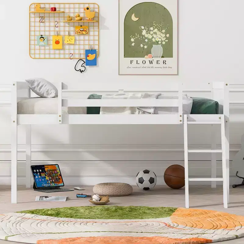 FAMYYT Full Size Loft Bed With Ladder, Easy Assembly, White