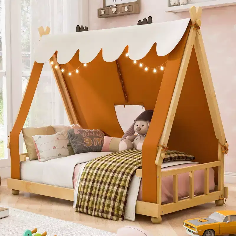 Kids Tent House Bed with Lights and Skylight