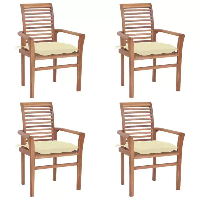 vidaXL Stackable Dining Chairs Set with Cream White Cushions Made from Fine Sanded Solid Teak Hardwood, Easy Storage and, Patio or Dining Room