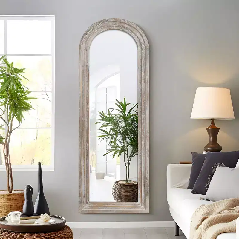 Dovelina Wood Frame Arch Top Full Length Mirror Leaning Mirror